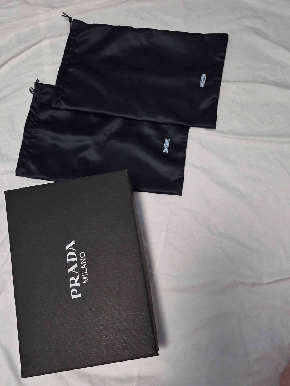 Prada Black Milano Box with 2 Satin Drawstring Dust Bags